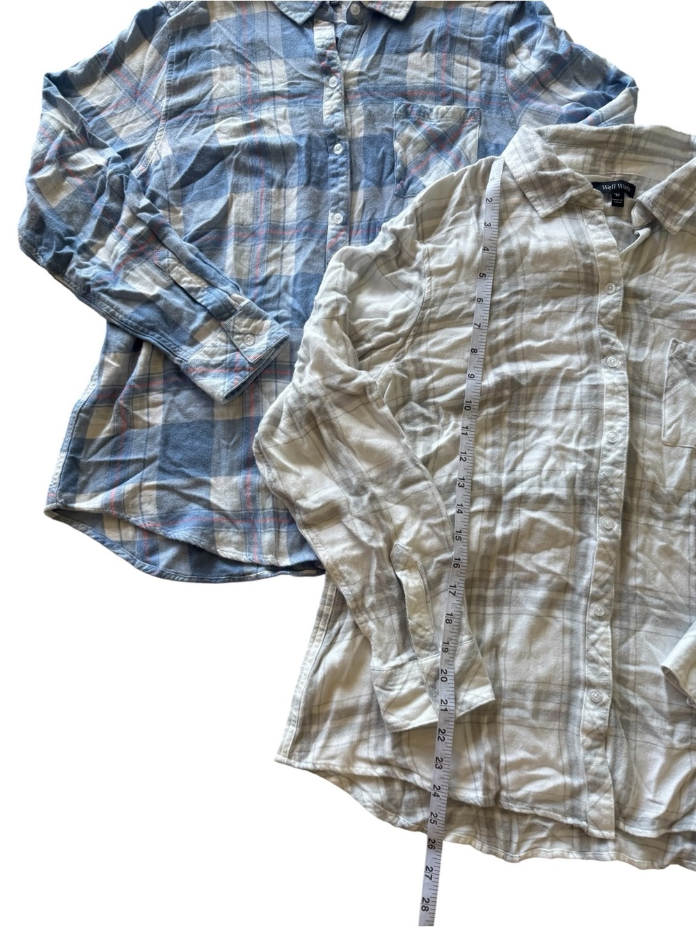 2 Well Worn Women's Plaid Soft Viscose Button-Down Duo - Blue & Light Gray - Picture 5 of 6